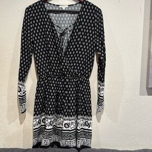 Black and white floral mini dress